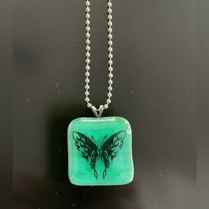 Kokomo Opalescent Glass Co. Butterfly Pendant Necklace